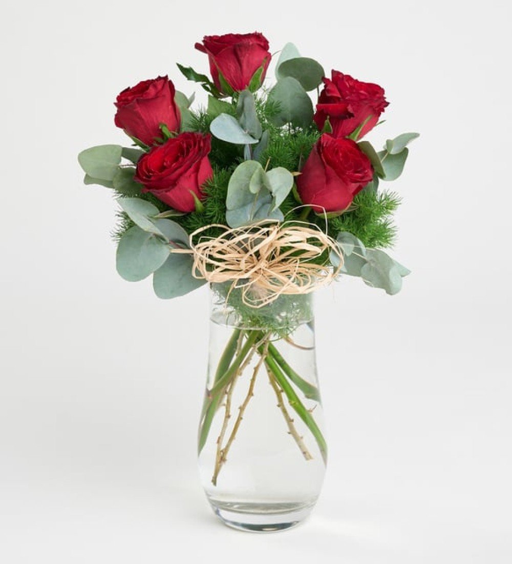 5’li Vazoda Kırmızı Gül | Manavgat & Side Romantik Çiçek Siparişi 5 adet kırmızı gülün cam vazo içinde şık sunumu – Manavgat ve Side çiçek gönderimi