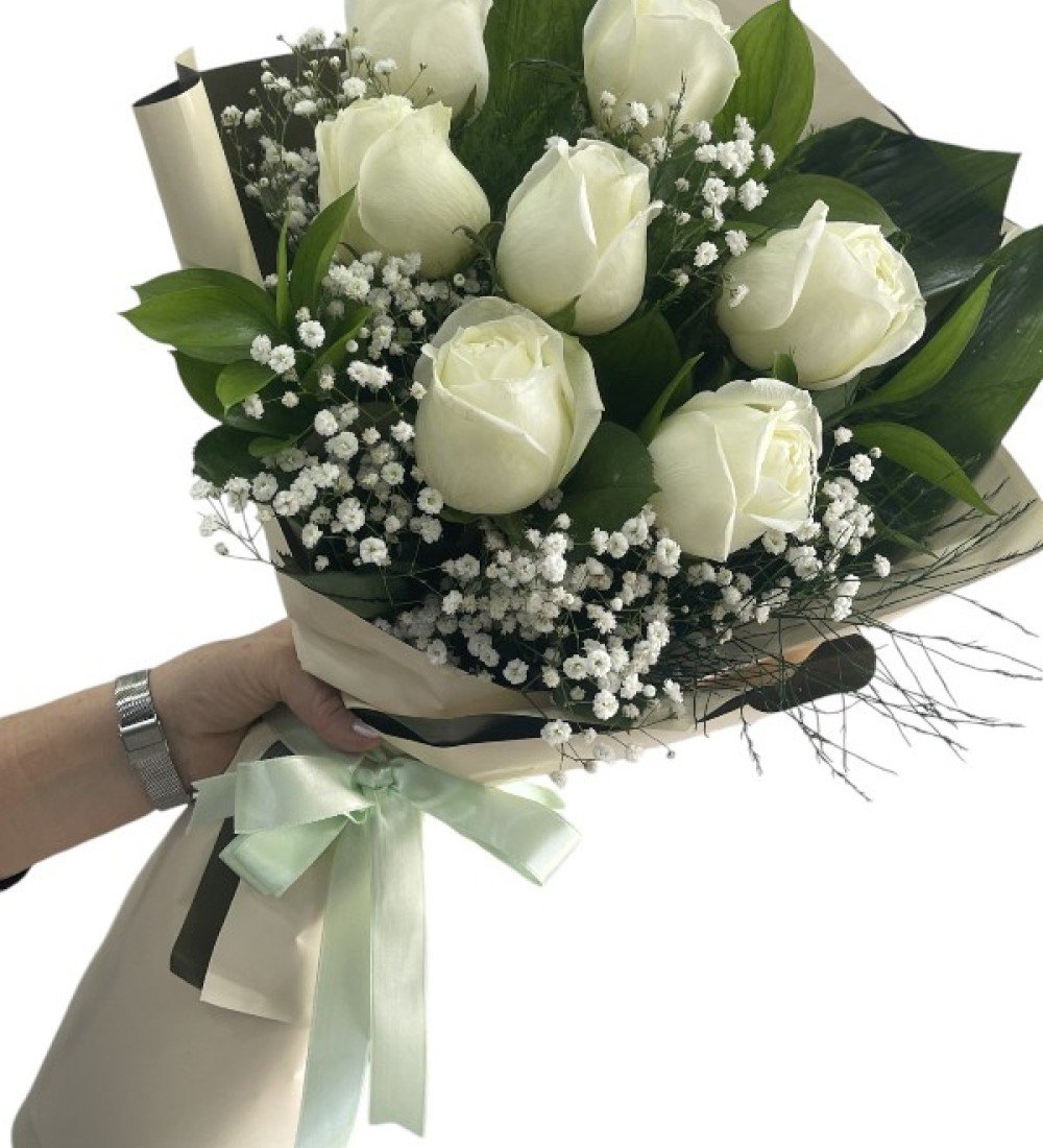 7 adet beyaz gül buketi – Manavgat ve Side’ye zarif çiçek teslimatı